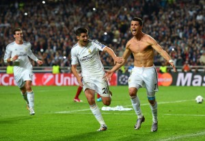 Ronaldo celebrating his goal in the Champions League final last year when Real Madrid won 4-1 in extra time.